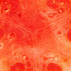 Close up macro view of the center of a juicy fresh red watermelon