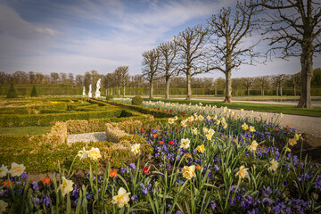 Herrenhausen Gardens of Herrenhausen Palace located in Hannover, Germany. Beautiful Park in Spring.