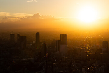 Fototapeta premium 高所から見た東京の夏の夕焼け 背景 壁紙