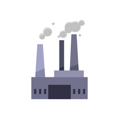 factory building icon with a collection of smoke above the factory. Vector illustration of flat icon isolated on a white background. for the theme of buildings, pollution and others.