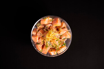 bowl with small pieces of diced salmon