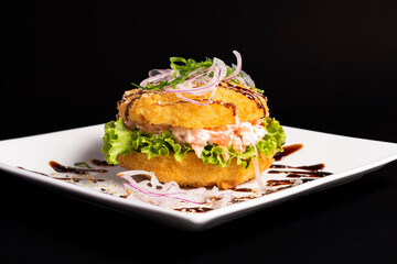 salmon burger, Japanese food in Brazil
