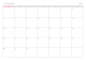 November Calendar Template Illustration in Diary, Notebook, Planner