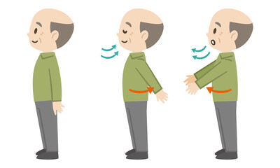 両手を前後に振るしなやか運動をするシニア男性