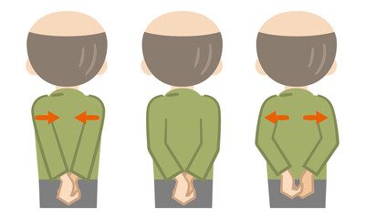 肩甲骨をほぐす運動をするシニア男性