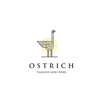 line art ostrich logo icon vector template