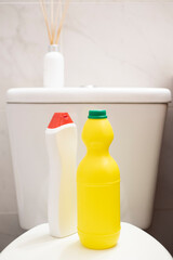 cleaning products in a bathroom