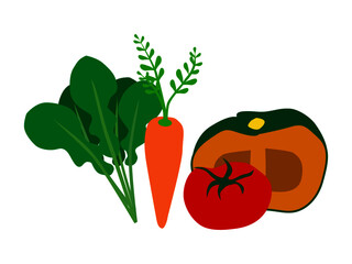 野菜イラストセット（人参、ほうれん草、トマト、カボチャ）