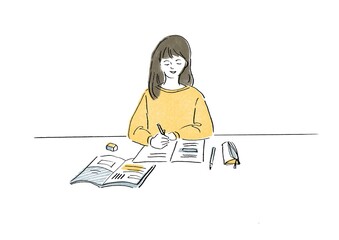 勉強をする女子中学生