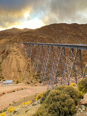 High mountain train of clouds, one of the highest railways in the world, which crosses dizzying...