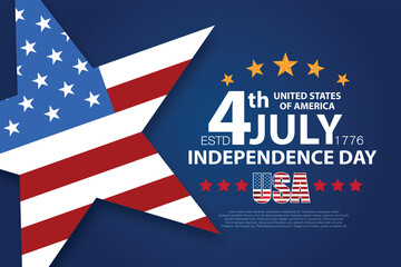 Fototapeta na wymiar 4th of July banner Vector illustration. Independence Day, US flag with 4th of July on blue background.