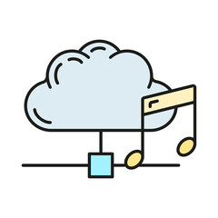 Data exchange music cloud icon, protect info storage database computer technology information outline flat vector illustration, isolated on white.