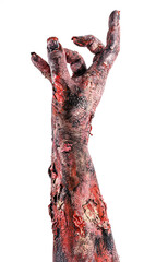 zombie hand, undead, coming out of the ground, monster hand on isolated white background, halloween...