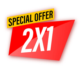 Stickers, icons, frames, banners with text 2X1 special offer, sale. 2 products for the price of 1. 