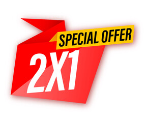 Stickers, icons, frames, banners with text 2X1 special offer, sale. 2 products for the price of 1. 