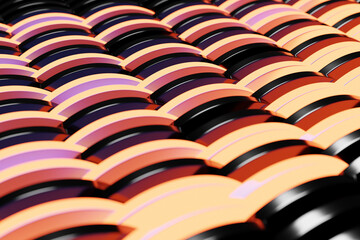  3D illustration volumetric  black  and yellow oval layers on a geometric monophonic background. Shape pattern. Technology geometry  background