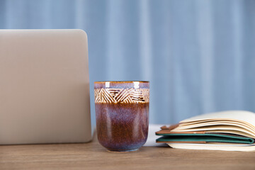 Water glass on office desk
