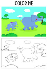 Coloring Pages. А family of elephants for a walk