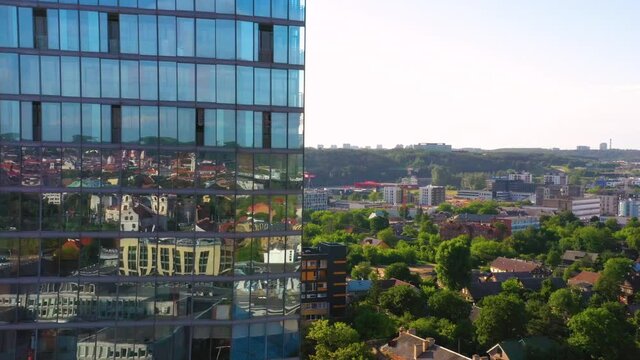 Revealing Shot Of Architectural Skyscraper Of Arfa Building In New City Of Vilnius, Lithuania. - Aerial Shot