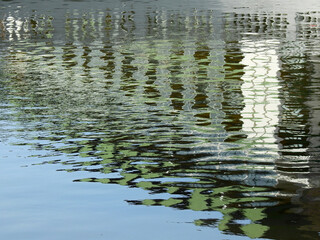 abstract water reflection of building with wave in the canal