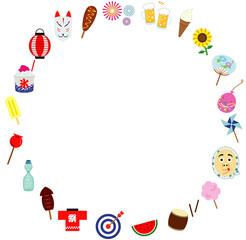 夏祭りのベクターイラストの丸いフレーム