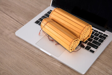 Ancient book slips and laptop