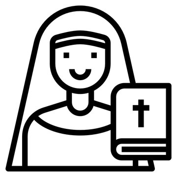 nun holding bible, black outline clip art preview