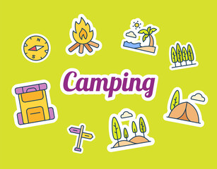 camping sticker stickers with fill filled color style