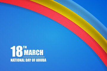 Happy national day of Aruba country with tricolor curve flag and typography background