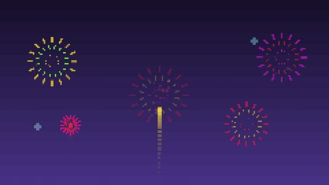 シンプルでかわいい8bitゲーム風の花火のアニメーション
