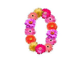 Font made from flowers. Arrangement flowers into letter. floral lettering on a white background. Font flower or letter flower.