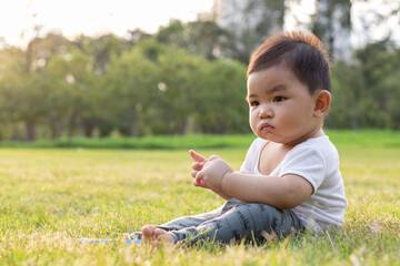 Portrait of a cute little asian baby boy.