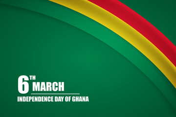Happy independence day of Ghana country with tricolor curve flag and typography background