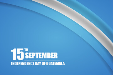 Happy independence day of Guatemala country with tricolor curve flag and typography background
