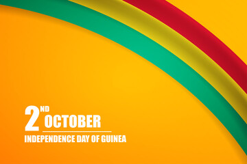 Happy independence day of Guinea country with tricolor curve flag and typography background