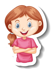 A sticker template with portrait of a girl cartoon character
