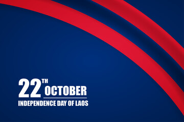 Happy independence day of Laos country with tricolor curve flag and typography background