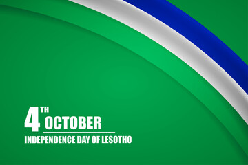 Happy independence day of Lesotho country with tricolor curve flag and typography background