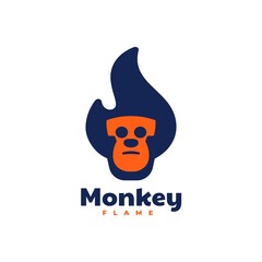 Vector Logo Illustration Monkey Flame Simple Mascot Style.