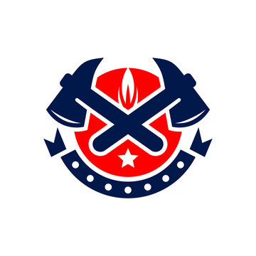 firefighter shield illustration logo