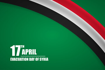 Happy independence day of Syria country with tricolor curve flag and typography background