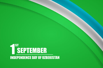 Happy independence day of Uzbekistan country with tricolor curve flag and typography background