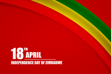 Fototapeta premium Happy independence day of Zimbabwe country with tricolor curve flag and typography background