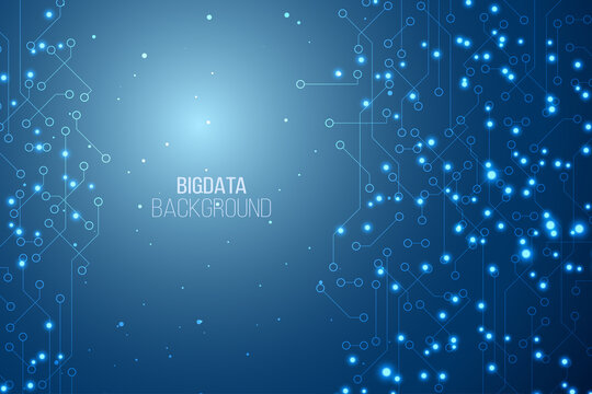 Modern Abstract Big Data Technologyvisualization Background.  Blue Connections In Space With Light Particles, Big Data, Computer Generated Abstract Background. Vector Illustration