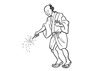 Fototapeta na wymiar 日本画タッチの手持ち花火を持った人物イラストJapanese painting illustration The person with　sparklers