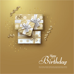 Fototapeta na wymiar Happy birthday with realistic gift box