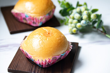 Bread with milk tea filling on a white background