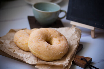 Sweet pieces of sugar donuts Copy space