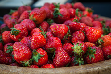 A close up of the berries of strawberry.