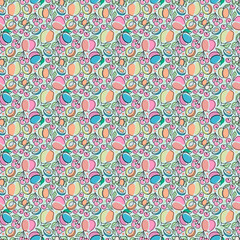 Oneline garden fruits seamless pattern(apple,pear,apricot,cherry,plum,gooseberry).Vector hand drawn illustration.Healthy food background